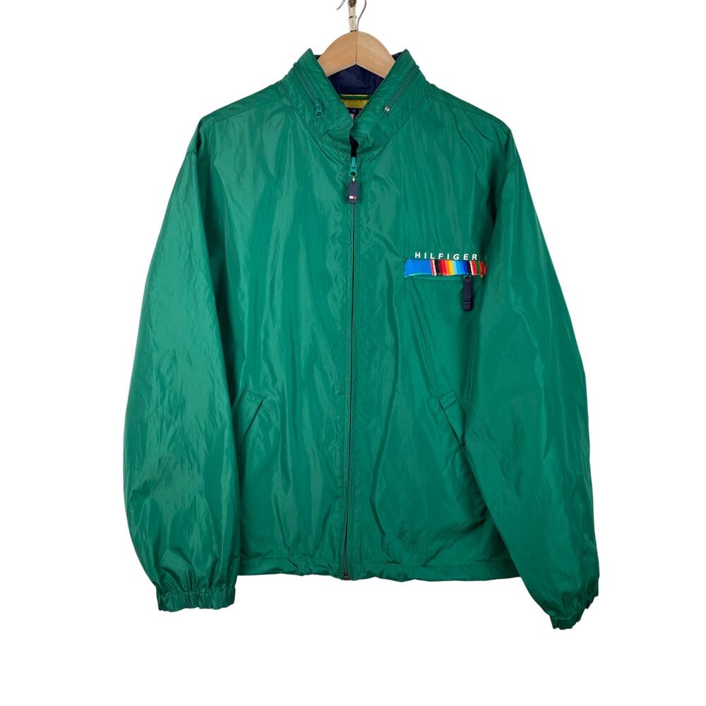 Tommy Hilfiger Men's Size L Green‎ Full Zip Nylon Windbreaker Jacket *